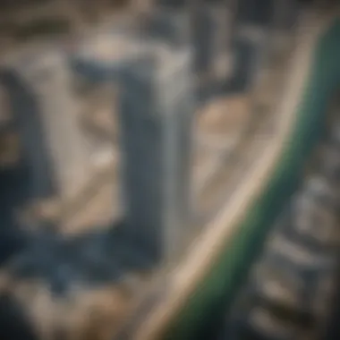 Aerial perspective of Ajman Creek Tower highlighting its strategic location