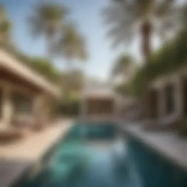 Serene Poolside Retreat Relaxing pool area surrounded by palm trees