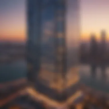 Al Reem Bay Tower at Sunset Al Reem Bay Tower at sunset demonstrating its grandeur