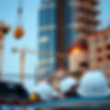 Construction site of Burj Khalifa emphasizing labor and materials used