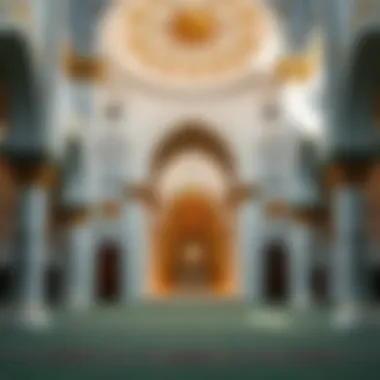 Serenity Within: The Prayer Hall's Exquisite Details Interior shot illustrating the exquisite details and serene atmosphere of the prayer hall