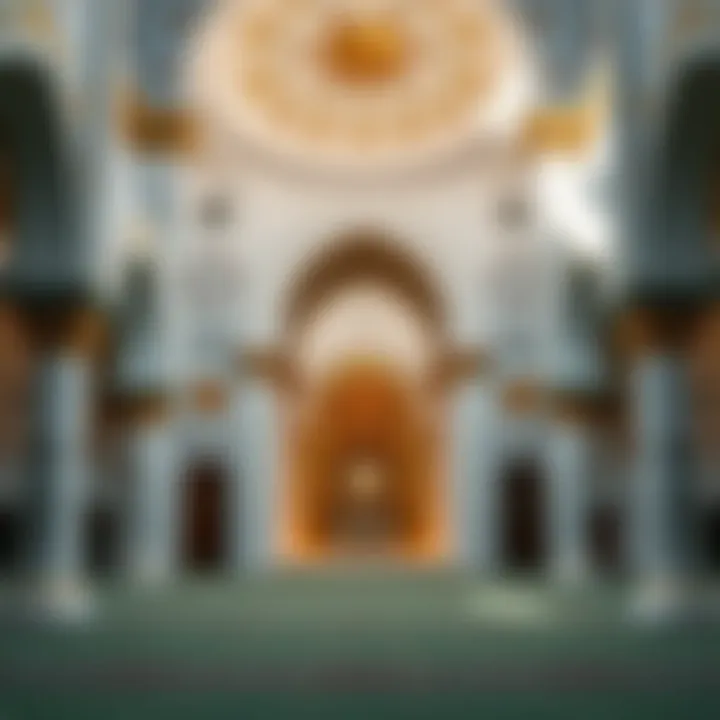 Serenity Within: The Prayer Hall's Exquisite Details Interior shot illustrating the exquisite details and serene atmosphere of the prayer hall