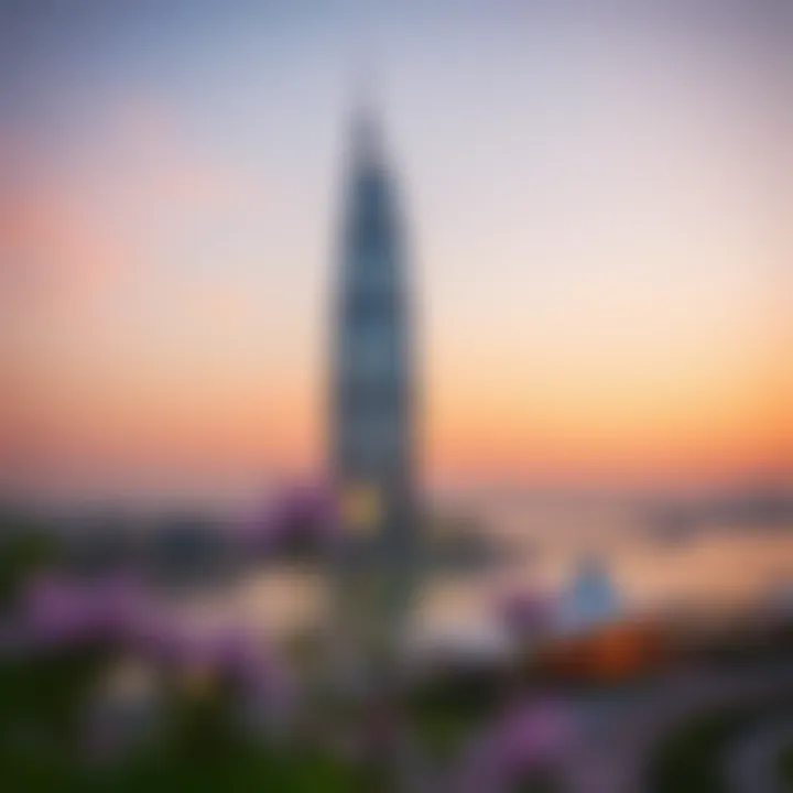 Stunning view of Baheen Tower at sunset