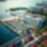 Aerial view of Blue Water Island showcasing parking facilities