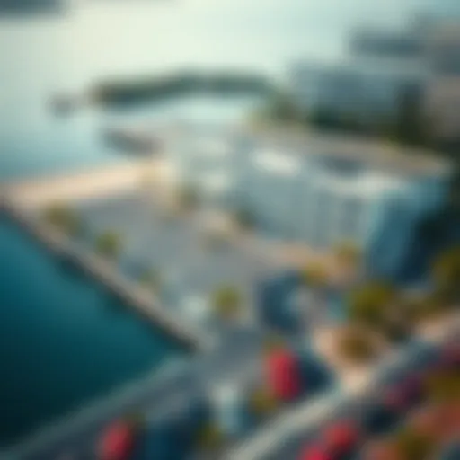 Aerial view of Blue Water Island showcasing parking facilities