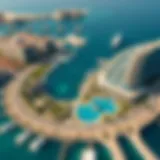 Aerial view of Bluewaters Island showcasing its luxury architecture