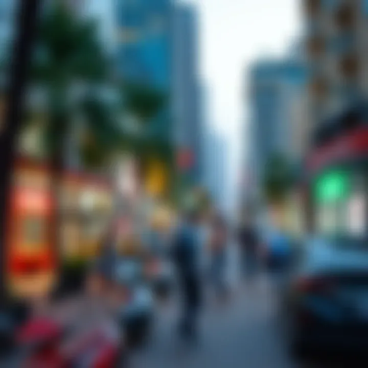 The Vibrant Lifestyle of Central Dubai Vibrant urban lifestyle scene in a Central Dubai neighborhood