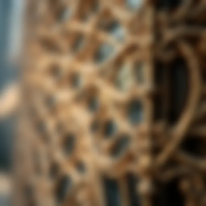 Close-up of the intricate design elements of Dubai Creek Tower