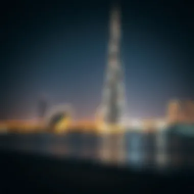 A nighttime view of Dubai Creek Tower illuminated against the skyline