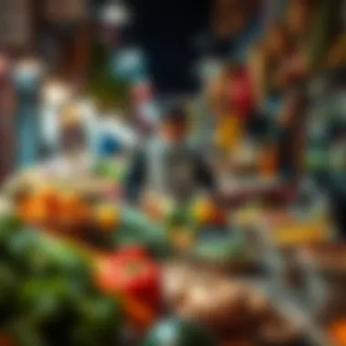 Local Ingredients in a Bustling Market Vibrant market scene showcasing local ingredients