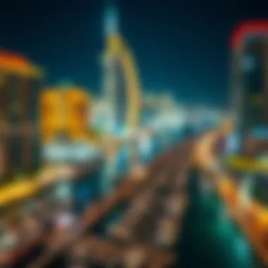 Vibrant Nightlife at Dubai Marina Night view of Dubai Marina, illustrating vibrant urban life and innovation