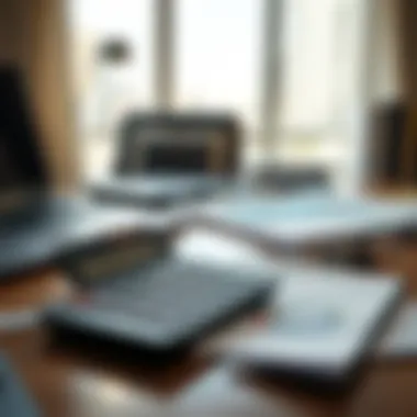 Calculator and documents on office desk