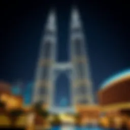 Dubai's Twin Towers illuminated at night
