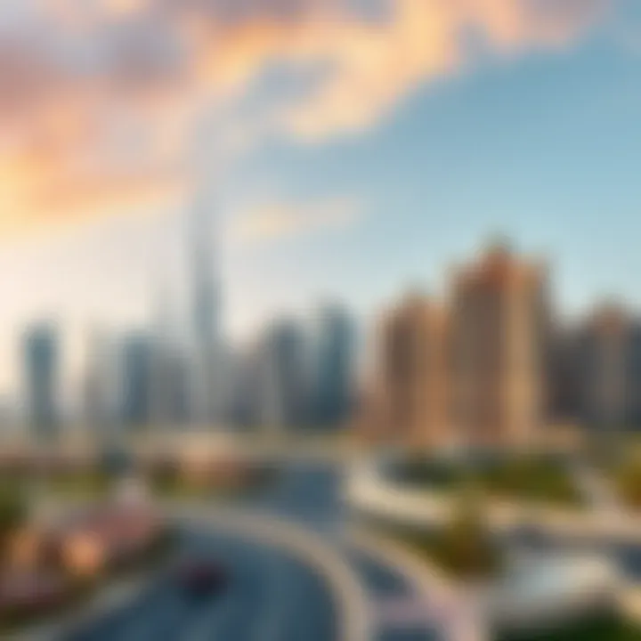 Dubai Skyline with Residential Developments Beautiful skyline of Dubai featuring residential buildings