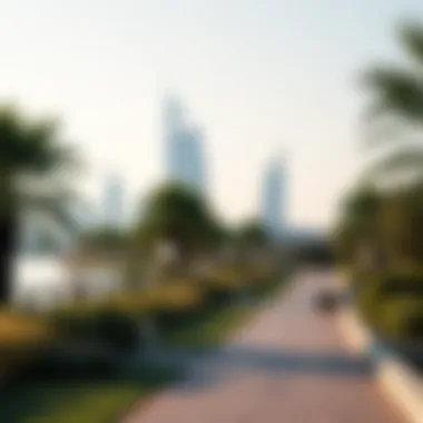 A serene waterfront park in Dubai offering recreational space for families and fitness enthusiasts