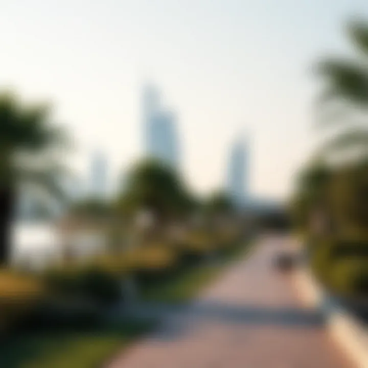 A serene waterfront park in Dubai offering recreational space for families and fitness enthusiasts