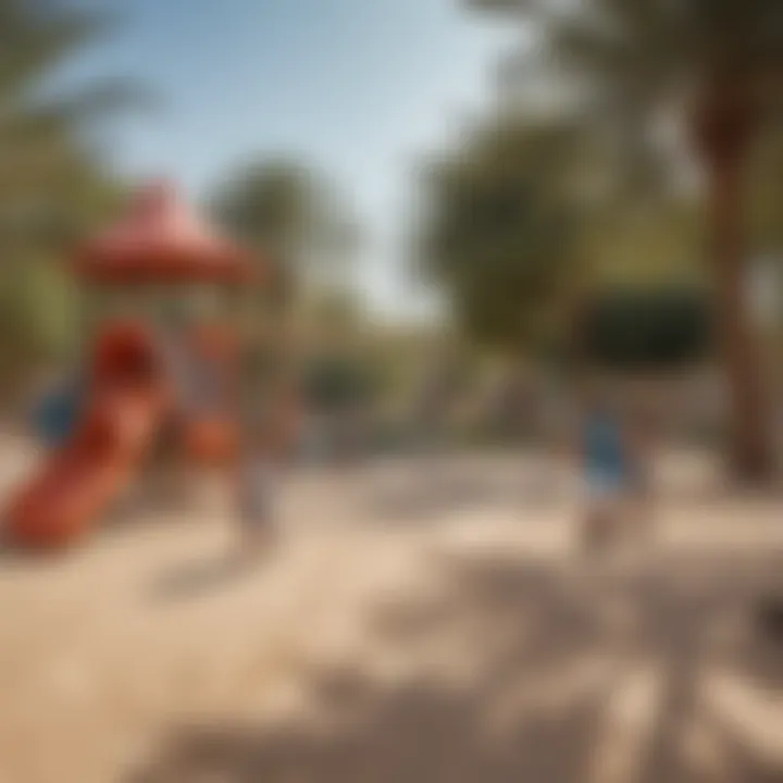 Children playing in a well-maintained playground within the park.