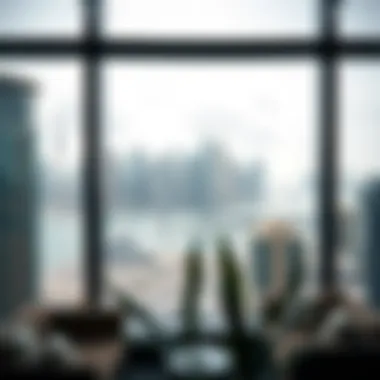 View of Dubai Marina skyline from a coworking space