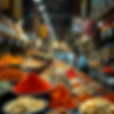 A Rich Array of Spices in Deira Market Vibrant market stalls showcasing a variety of spices