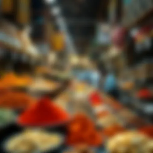 A Rich Array of Spices in Deira Market Vibrant market stalls showcasing a variety of spices