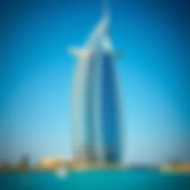 The luxurious facade of the Burj Al Arab against the blue sea