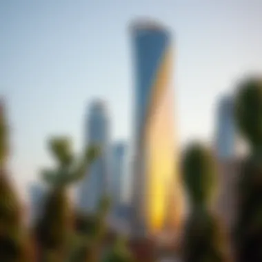 The twisted design of the Cactus Tower reflecting the skyline