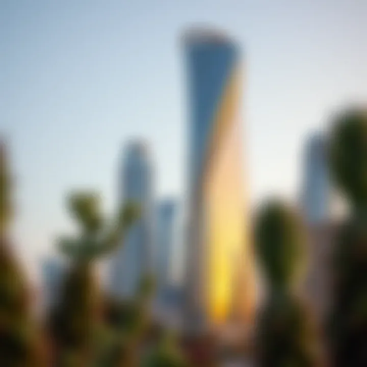 The twisted design of the Cactus Tower reflecting the skyline