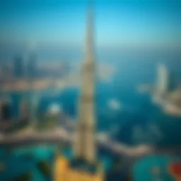 Aerial view of Burj Khalifa, the tallest building in the world, showcasing its stunning architecture against the skyline.