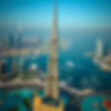 Burj Khalifa: A Marvel of Modern Architecture Aerial view of Burj Khalifa, the tallest building in the world, showcasing its stunning architecture against the skyline.