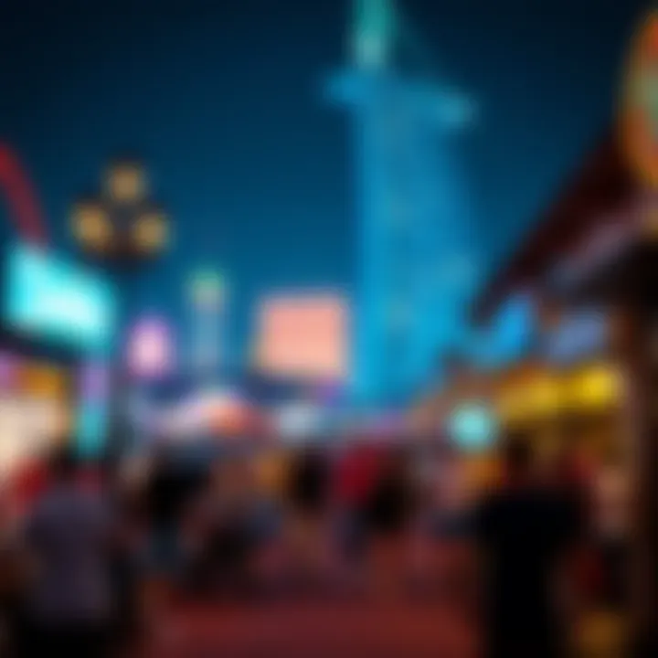 Dynamic Nightlife Close to Dubai Parks Hotel Vibrant nightlife scene near Dubai Parks Hotel with illuminated skyline