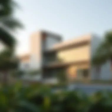 Contemporary School Design Near Al Khail Gate A modern school building near Al Khail Gate, showcasing contemporary architecture.