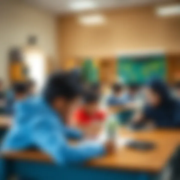 Engaged Learning Environment A classroom filled with students engaged in learning activities.