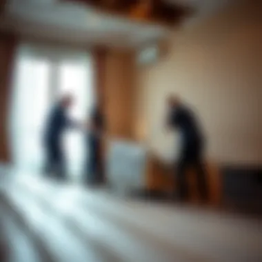 Professional movers carefully wrapping furniture for protection