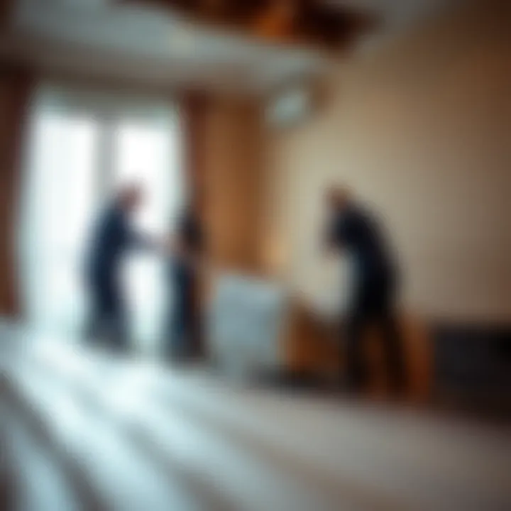 Professional movers carefully wrapping furniture for protection