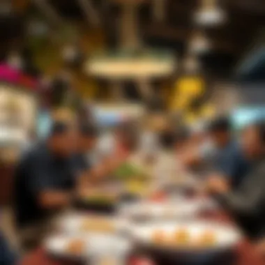 Visitors enjoying diverse culinary experiences from around the world