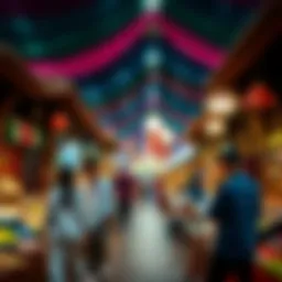 A vibrant cultural display at Global Village Dubai showcasing traditional crafts