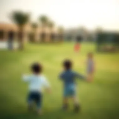 Playful Moments at حديقة الجرف Children playing in the expansive lawns of حديقة الجرف