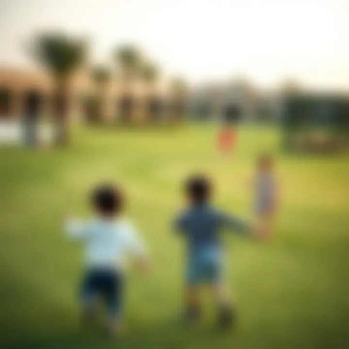 Playful Moments at حديقة الجرف Children playing in the expansive lawns of حديقة الجرف
