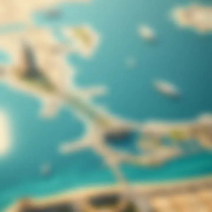 Connectivity Map of Jumeirah Bay Island Artistic map highlighting Jumeirah Bay Island's connectivity to major Dubai landmarks