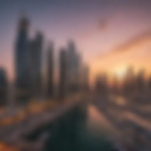 Stunning view of Dubai Marina at sunset