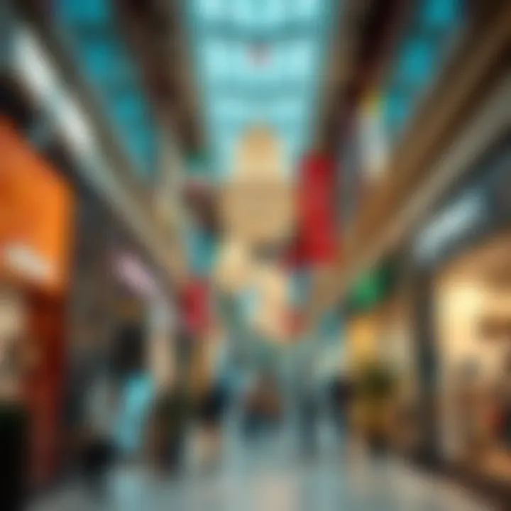 Vibrant Shopping Area Inside the Mall Interior shot of a vibrant shopping area filled with various retail outlets.