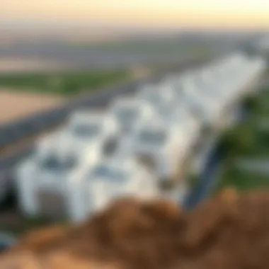 A panoramic view of Mussafah showcasing residential buildings and green spaces