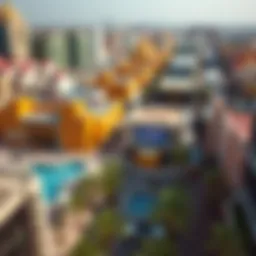 Aerial view of Sheikh Rashid Street showcasing its vibrant architecture