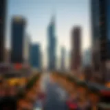 A panoramic view of Downtown Dubai showcasing iconic skyscrapers