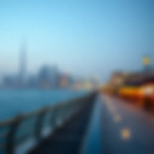 Panoramic view of the Dubai Boardwalk showcasing the skyline