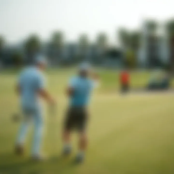 Golf enthusiasts engaging in a friendly game on the challenging course