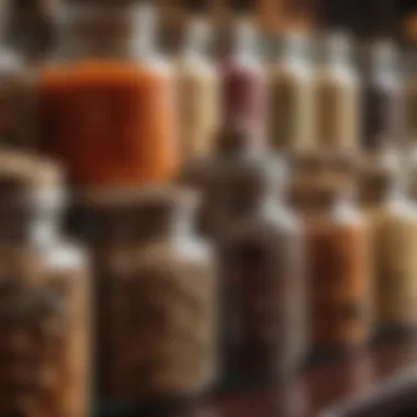 Close-up of exotic spices in jars