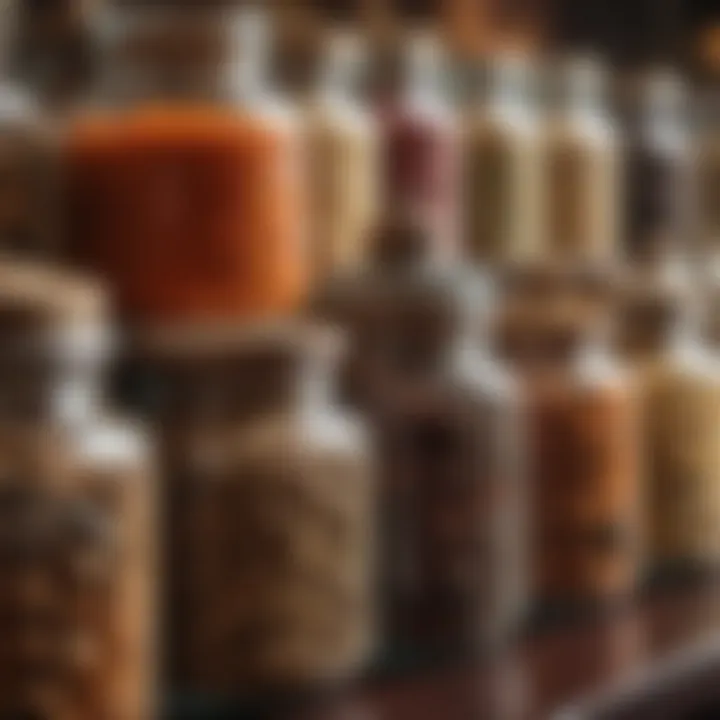 Close-up of exotic spices in jars