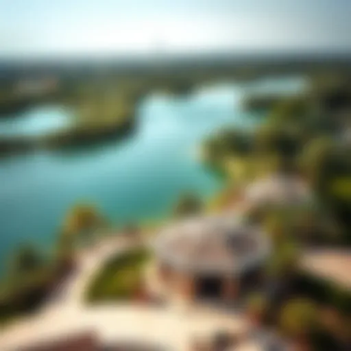 Aerial view of Dubai's tranquil lakes surrounded by lush greenery