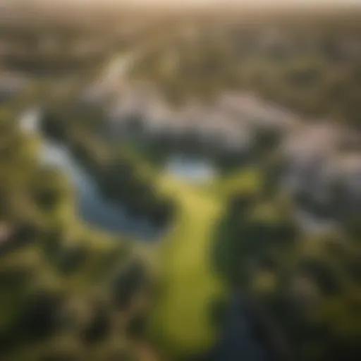 Aerial view showcasing the lush greens of Jumeirah Golf Estate